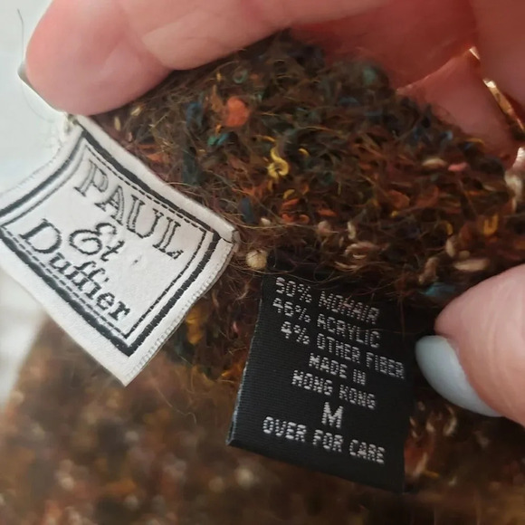 PAUL et DUFFIER VINTAGE BROWN MOHAIR BLEND EYELASH CARDIGAN SWEATER SIZE MED - Picture 5 of 8